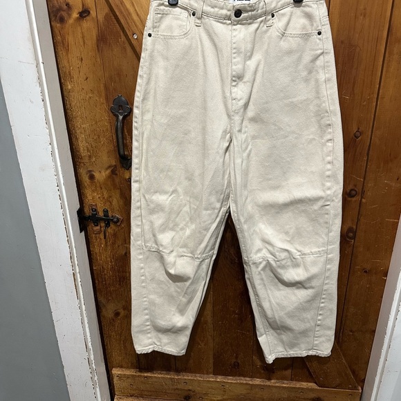 RSQ Women's Barrel Leg Cream Jeans - Picture 2 of 5